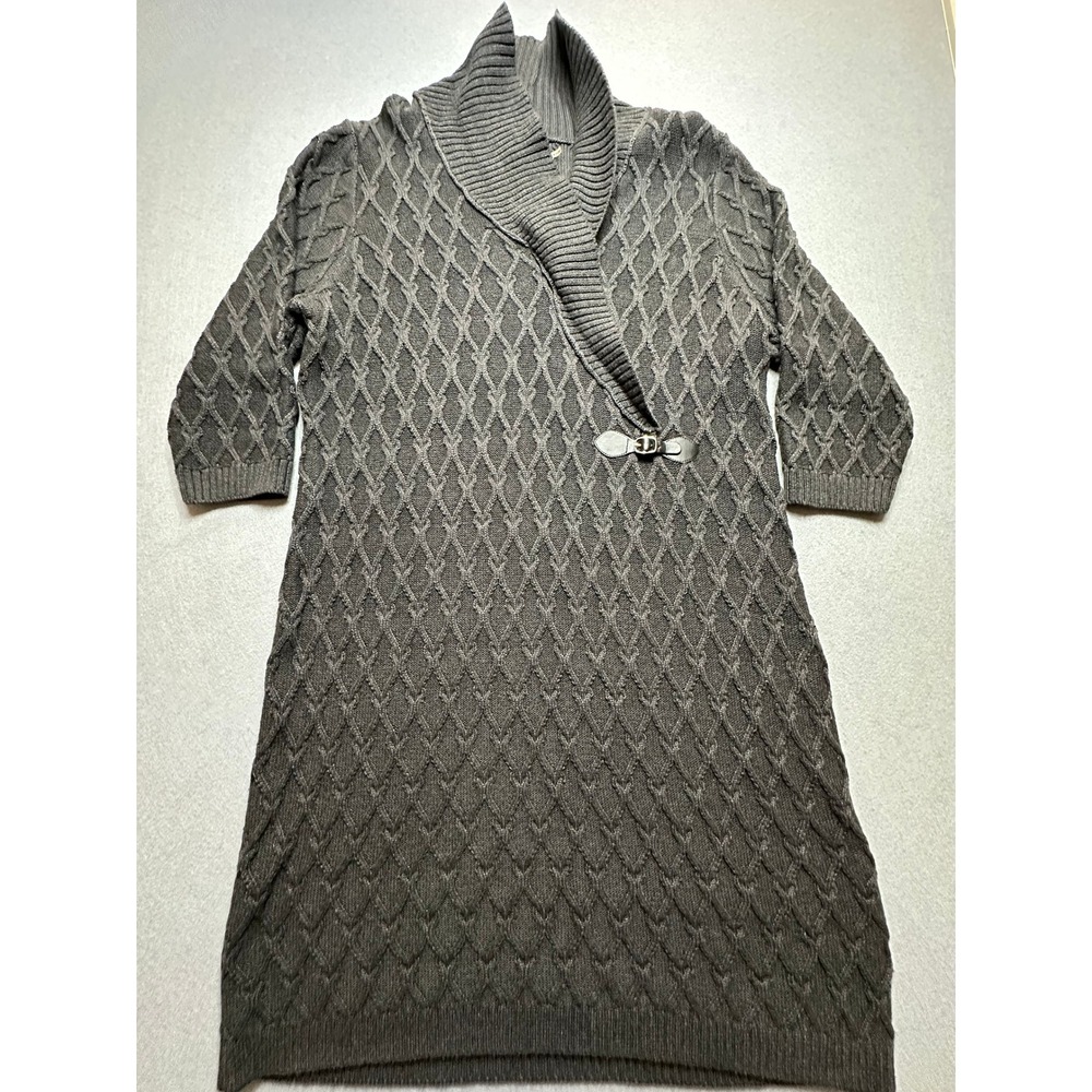 Calvin Klein Gray Cable Knit Shawl Collar Buckle Sweater Dress 2X CDHHA0009 - 36